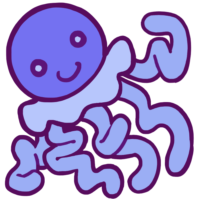 a smiling blue octopus plush with long tentacles.